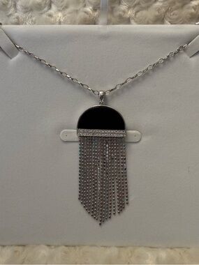 Elegant Black & Silver Fringe Pendant Necklace